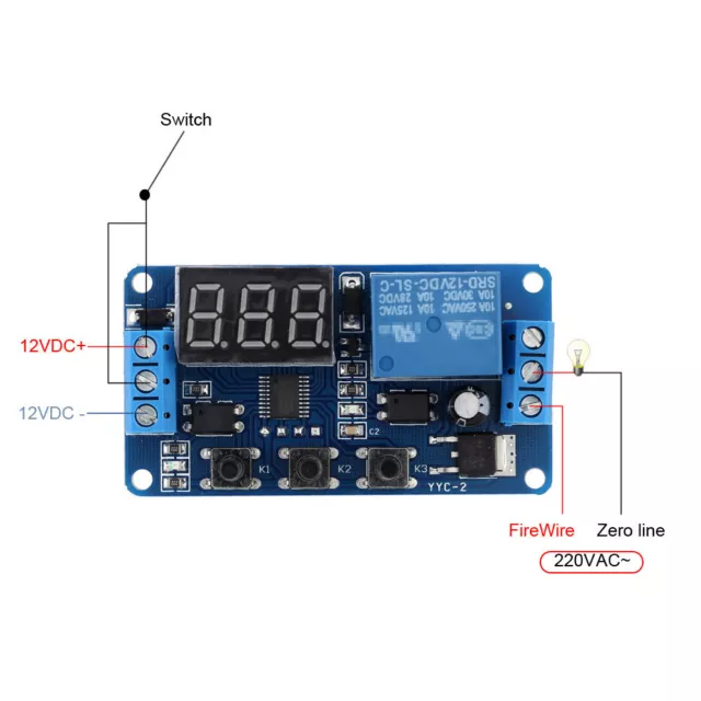 2Pcs 12V LED Display Automation Digital Delay Timer Control Switch Relay Module 3