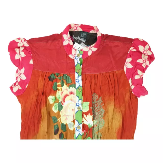 NWT Desigual Top Womens XL Button Up Blouse Floral/Japanese Woman Print Cotton 3