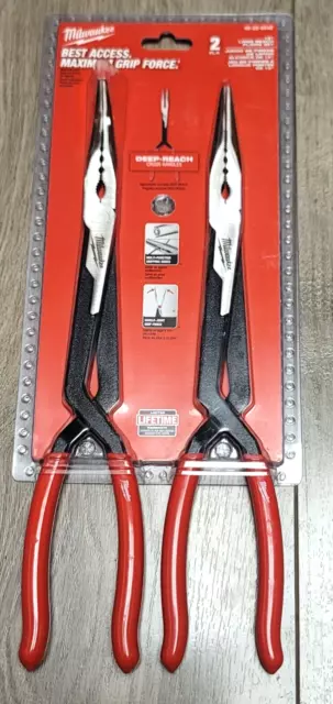 Milwaukee 2pc 13" Extra Long Reach Straight & Bent Long Nose Pliers #48-22-6542