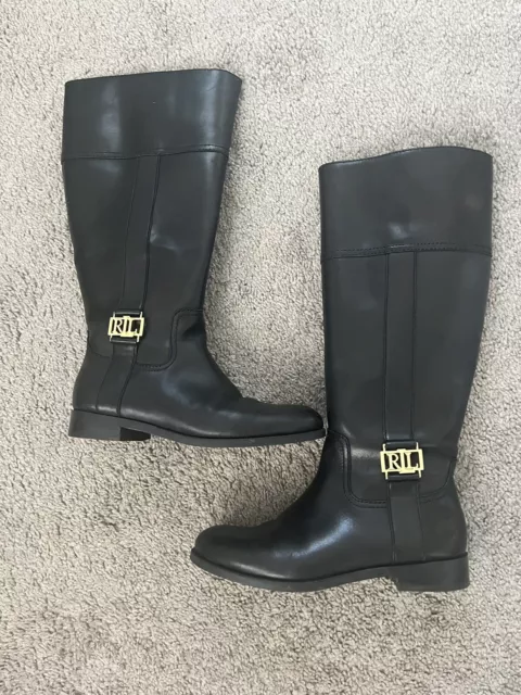 Lauren Ralph Lauren Women Knee High Riding Boots Size US 5.5B Black Leather