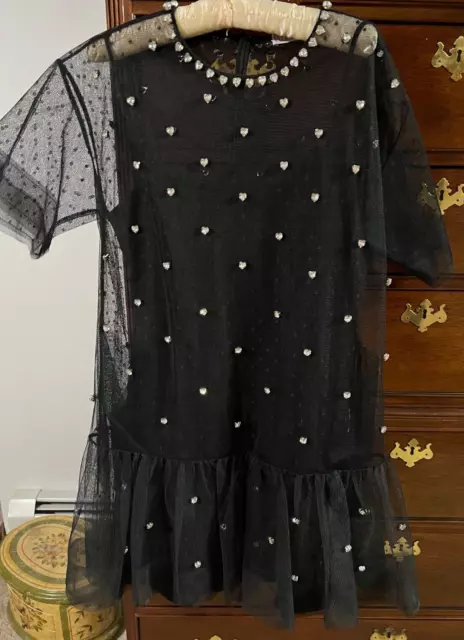 REDVALENTINO Heart Crystals and tulle black short dress size 44