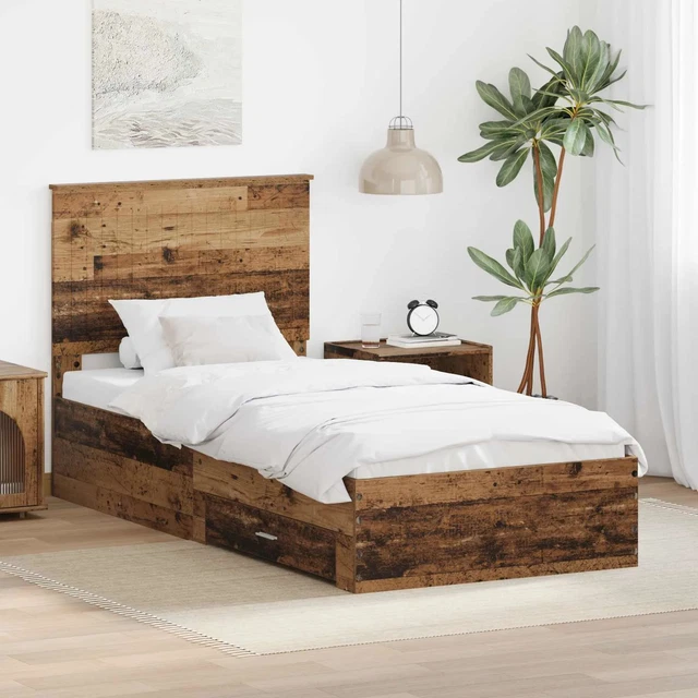 BED FRAME WITH Headboard Old Wood 90 x 200 cm Engineered Wood vidaXL £ ...