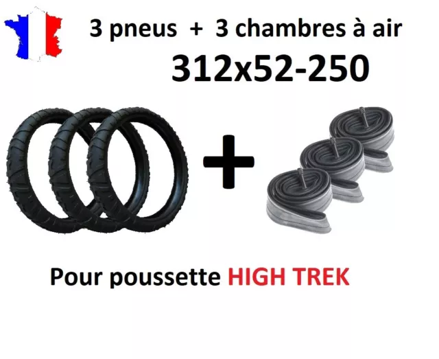 LOT 3 PNEUS Chambres air 312x52 250 pour poussette HIGH TREK