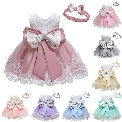 Baby Girls Lace Tulle Bowknot Princess Tutu Dress Party Wedding Headband Outfits