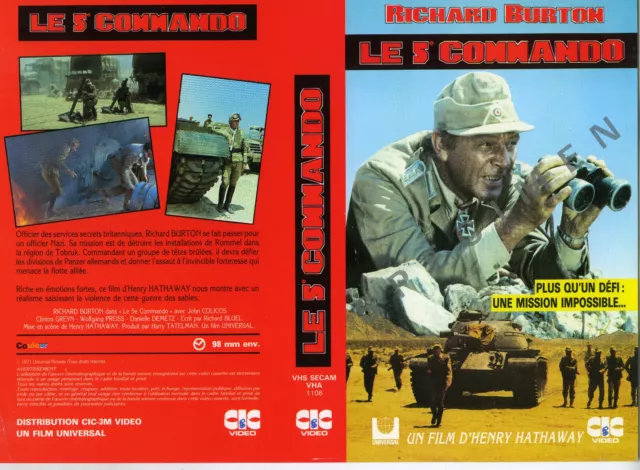 jaquette video(seul sans vhs)-LE 5 eme COMMANDO -CIC-RICHARD BURTON