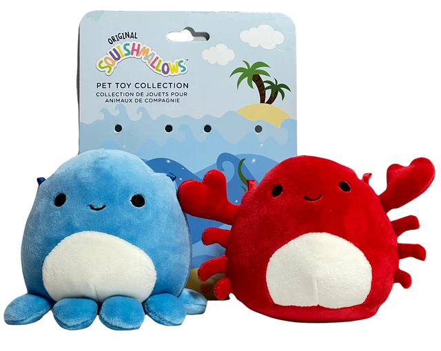 Squishmallow Pet Toys 4" Red Crab & 5" Blue Octopus with Squeakers Plush Soft