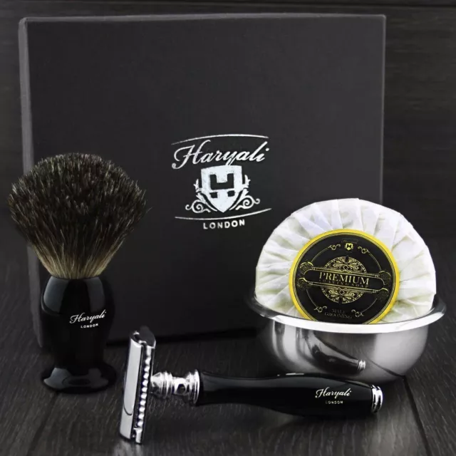 Shaving Set Black Badger Brush, Safety Razor Bowl Classic Brush Kit Gift for Men