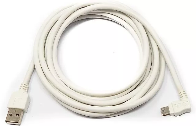 USB 2.0 Cable 9 10/12ft Type A Plug To Mini B Plug Angle Adapter IN White