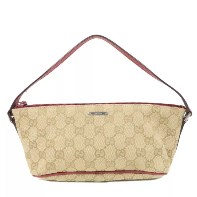 Authentic GUCCI Boat Bag Sherry GG Canvas Leather Pouch Beige 141809 Used  F/S