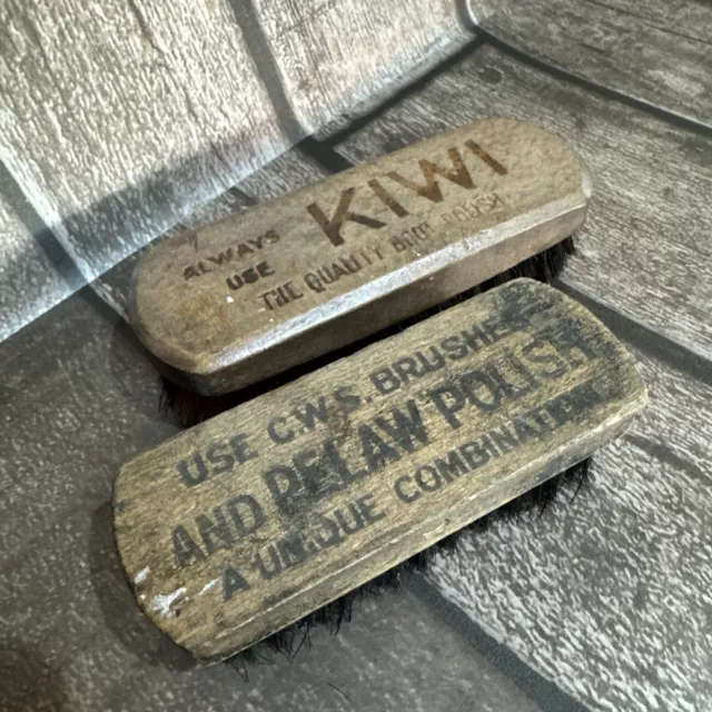 Set Of Two Vintage Shoe Polish Brushes. Kiwi & Pelaw. Free Postage!