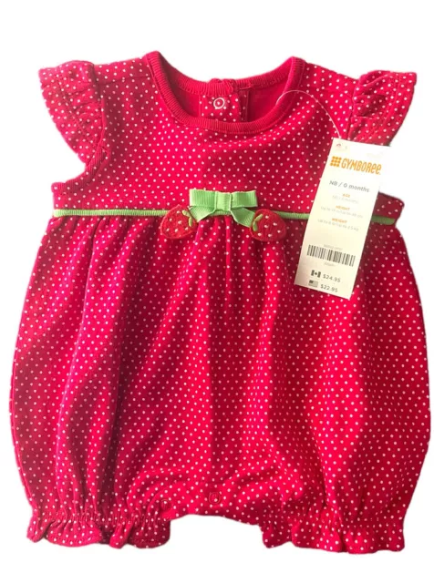 NWT Gymboree Baby Girl Size Newborn 100% Cotton Red Polka Dot Strawerry Romper