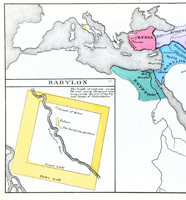 1874 Babylonia Lydia Egypt Media Map 4 Great Powers Ancient World Babylon