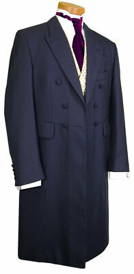 Mens Navy Blue Victorian Stage Frockcoat Wedding Long Length Jacket 40-42"