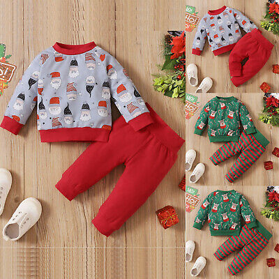 Neonato Baby Boys Girls Natale Babbo Natale Cartoon Pullover Tops + Pants Outfit