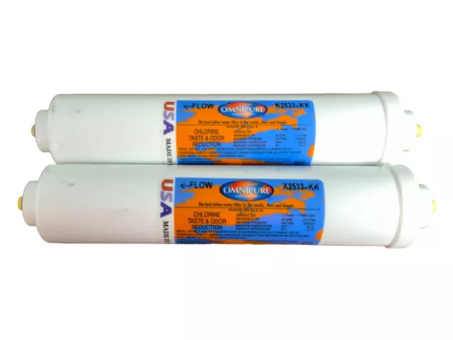 Lote de 2 filtros de agua de carbono en línea Omnipure K233-KK 3/8 conexión rápida
