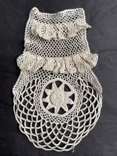Antique Edwardian Handmade Crochet lace Tie - Flower (Irish lace insertion)- 8"