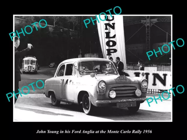 Old Postcard Size Photo Of John Young Driving His Ford Anglia Monte Carlo 1956