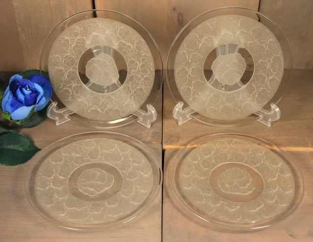 4 Assiettes à Dessert Vintage Lalique France - Modèle Rolleboise - Cristal Pressé