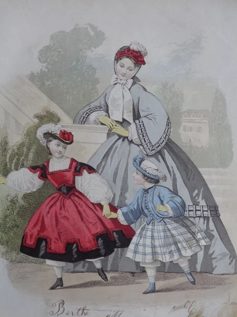 Gravure de mode en couleurs de 1935 représentant un modèle en: robe de