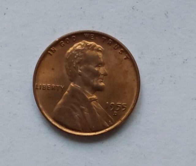 1955 D Lincoln Head Wheat Cent Penny -GEM UNC BRIGHT RED COIN