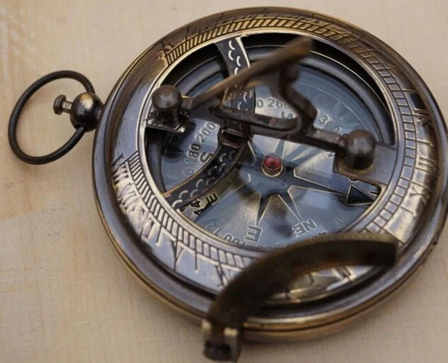 Antique Look Brass Push Button Pocket Compass, Dolland Compass, Christmas Gift