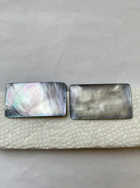 Vintage Musi Signed 2” Wide Rectangular Grey Mother Of Pearl Shoe Clips