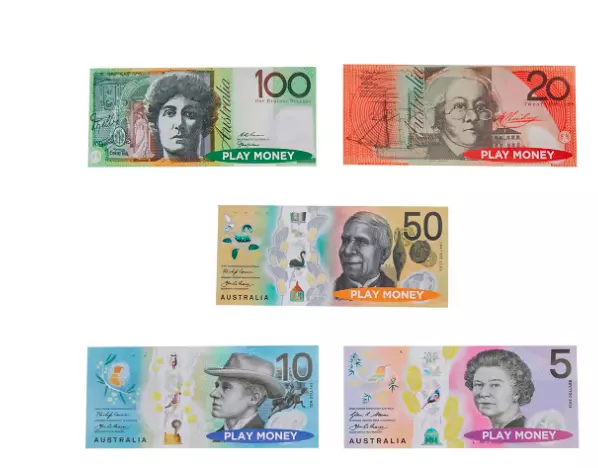 44 pcs Pretend Play Australian Play Money Coins & Notes Maths Shopping Games