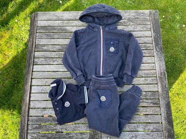 Genuine Boys Moncler Tracksuit Set Hoodie Trousers Polo Top Age 4 Blue Jumper