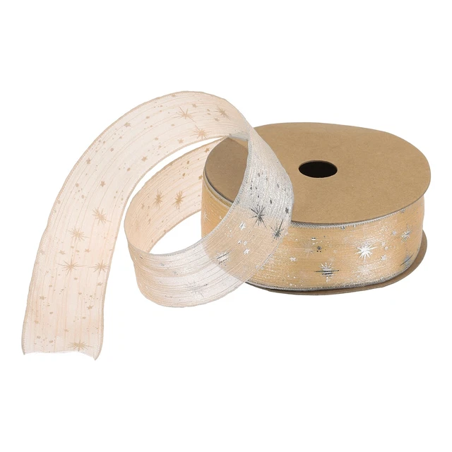 Cinta transparente de organza estrella de 20 yardas de 1,5 pulgadas hilo de nieve brillante dorado