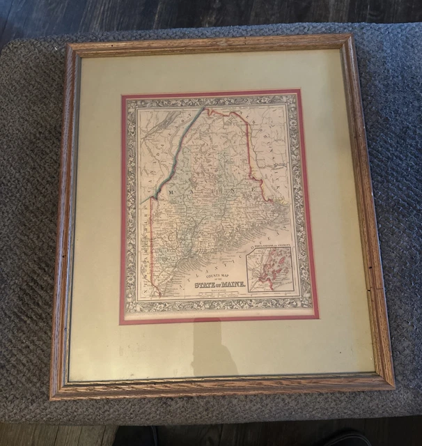 ANTIQUE 1860 STATE of Maine County - Antique 1860 State Of Maine County Map Color.webp