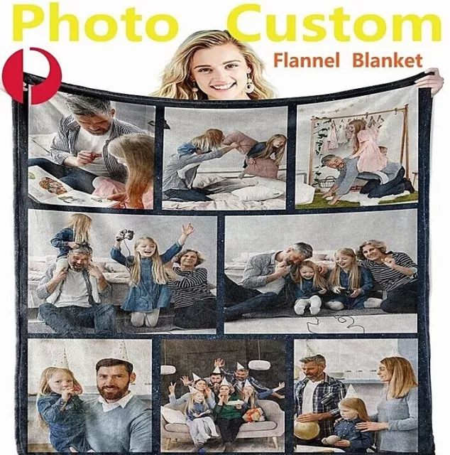 Personalised Throw Blanket Flannel Soft All Size Photo Custom Bed Christmas Gift