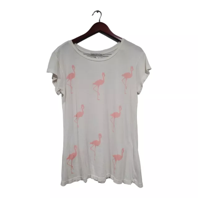 Wildfox Women's Ivory Pink Crew-Neck Short-Sleeved T-shirt Flamingos Size S