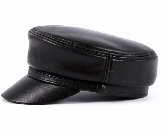 Sombrero de invierno para hombres mujeres negro ejército sombrero cuero genuino informal gorras militares