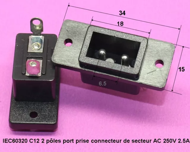 port adaptateur prise IEC60320 C12 à 2 pôles connecteur de secteur AC 250V C81.6