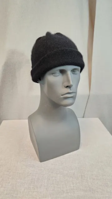 USED Vintage Youth Portolano Solid Black 100% Cashmere Skull Beanie Cap Hat