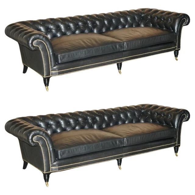 Pair Of Rrp £45,590 Ralph Lauren Brook Street Black  Chesterfield Sofas