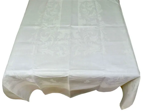 Irish Damask Vintage Linen Banquet Tablecloth 64" x 108" or Napkins White/Grey