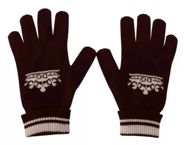 DOLCE & GABBANA Gloves Red White D&G Logo Crown Cashmere Knit s. s