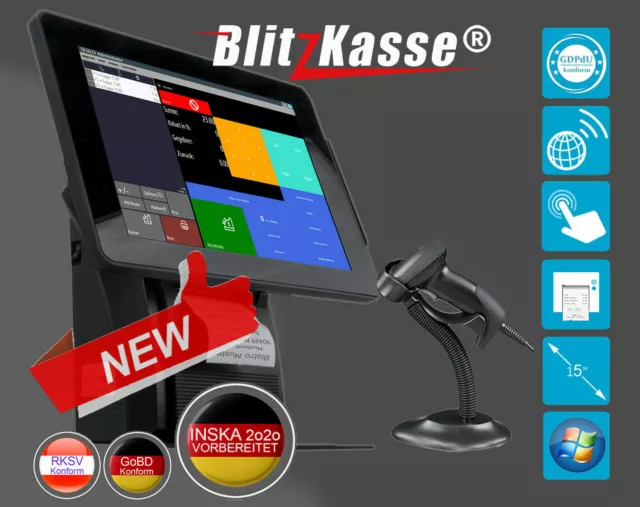 AiO 15" Blitz!Kasse Handel Kassensystem SCANNER-KASSE für MiniMarkt + TSE READY