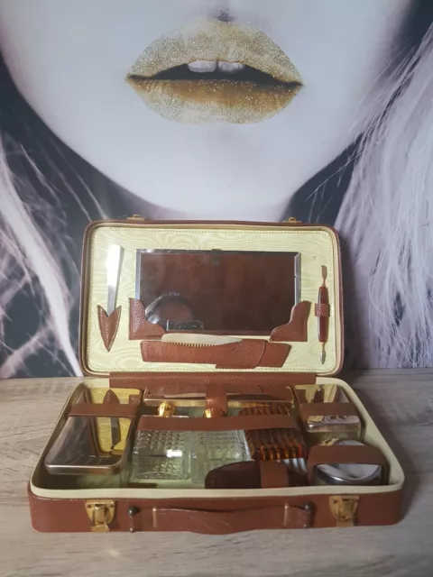 Valise Malette Nécessaire De Toilette Voyage Coiffure Parfum Beauté Vintage