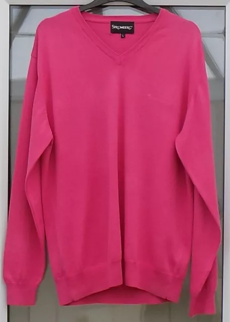 New no tags! Mens STROMBERG V Neck LS Golf Jumper Cotton Fuscia Pink L 44" Pt-Pt