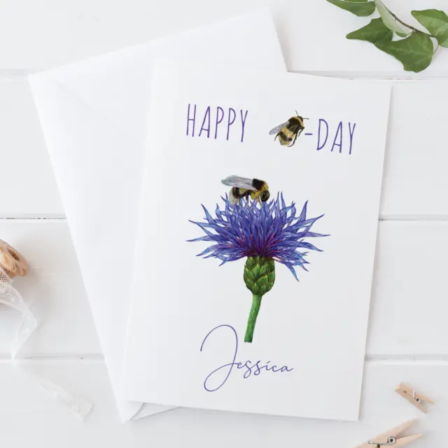 Biglietto di compleanno Happy Bee Day, cardo di mais con api, cartolina di compleanno gioco di parole lei