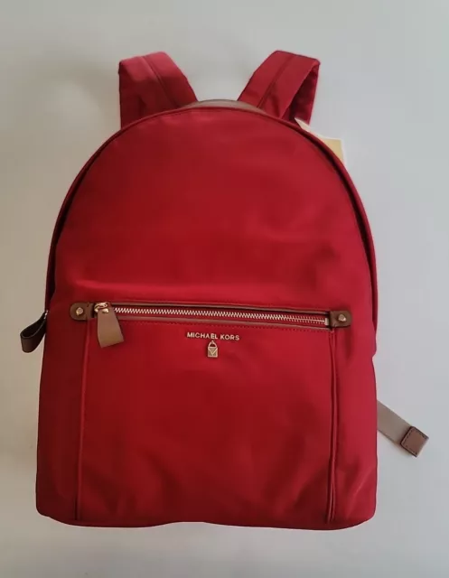 NWT MICHAEL Kors Kelsey Zip Large Backpack Bright Red Nylon ~MSRP$178