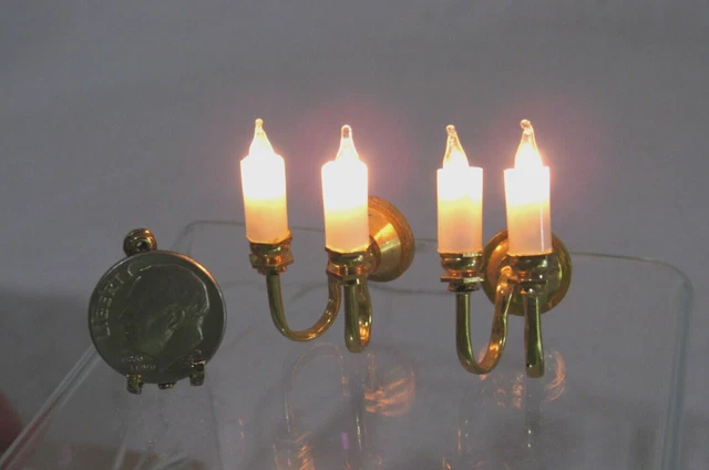 PAIR Vtg Dollhouse Miniatures Electric Wall SCONCES Antique Look WORK 1:12