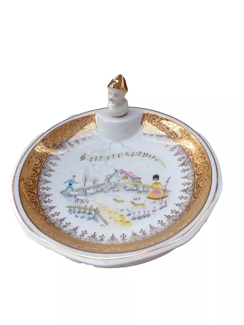 Ancienne assiette chauffante pour bébé en porcelaine de Limoges dorée à l'or fin