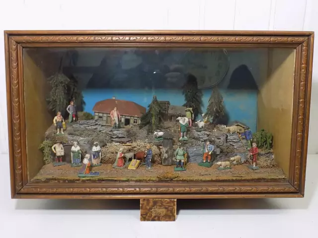Rarität Diorama Kastenkrippe Erzgebirge Dorf Figuren Schaukasten Holz  20.JHD