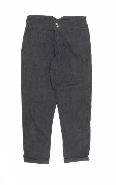 SOFT GREY Womens Grey Check Cotton Capri Trousers Size 10 L25 in Regular Zip