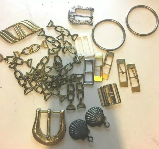 Assorted Belt Buckle Loops Gold Silver Retro Vintage Belts Bulk Lot Bundle Craft 2
