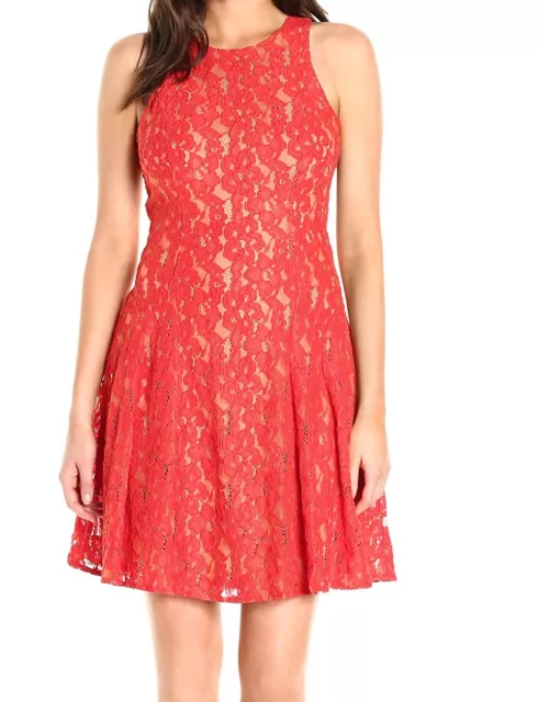 Ivanka Trump Size 12 Red Dress Floral Lace Fit & Flare Zip Back Dress NEW $158