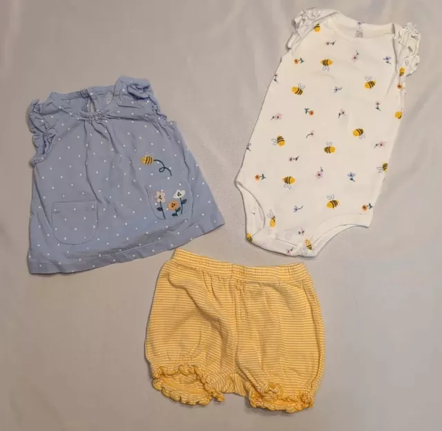 Just One You By Carter's Baby Girls 12 Months 3 Piece Short Set LIGHT BLUE Bee